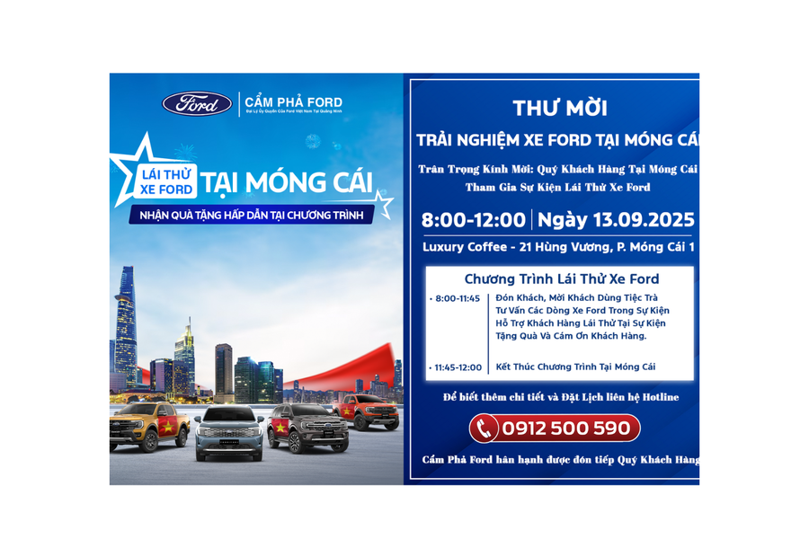 Lái thử xe Ford tại Móng Cái 13/09/2025 – Cơ hội trải nghiệm & nhận ưu đãi lớn